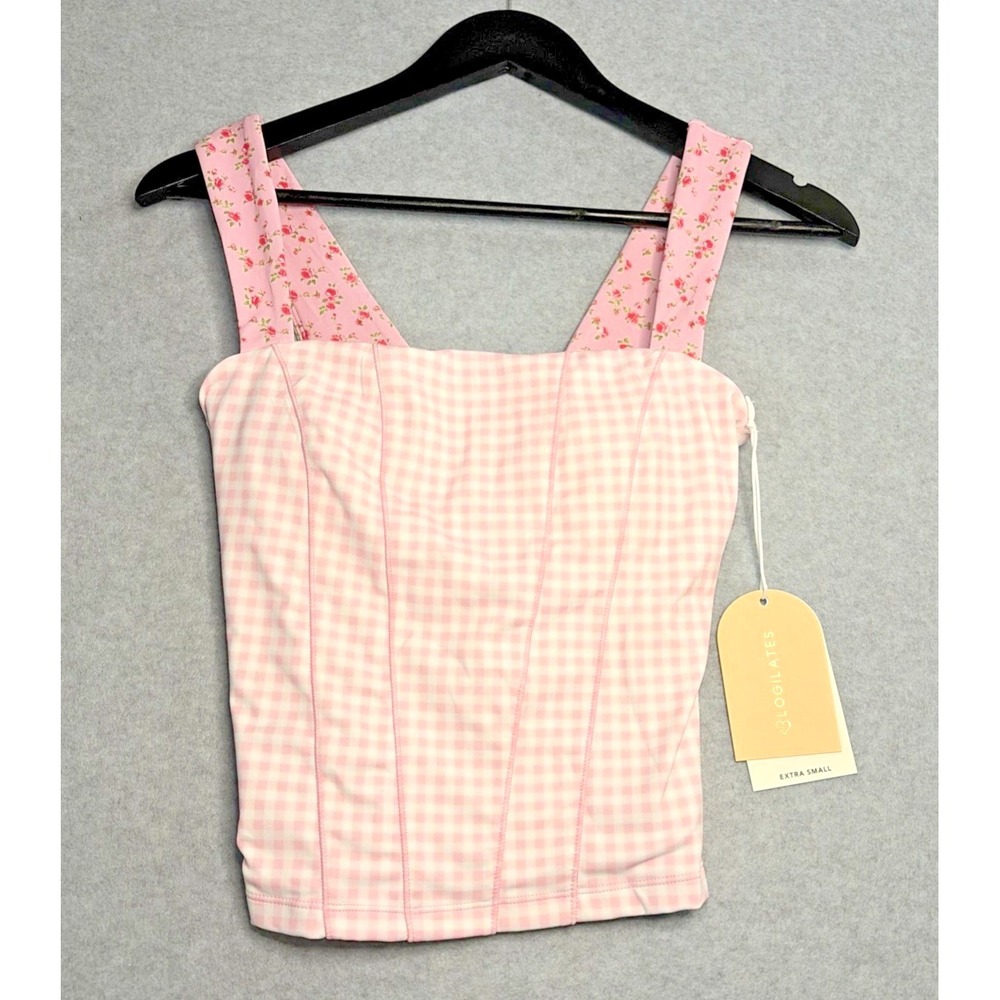 Blogilates Tiny Bows Corset Tank Top - Pink Gingham XS